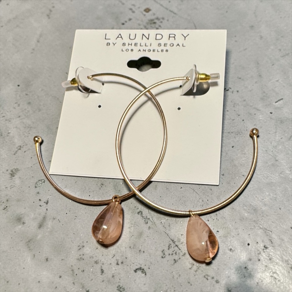 Laundry by Shelli Segal Gold Tone Open Hoop Teardrop Dangle Earrings (BR888/3)